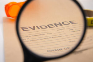 magnifying glass focus on evidence bag illustrating article about What Is an Affirmative Defense?