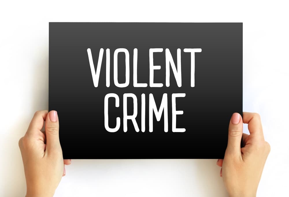 Violent crime - text on card, in which an offender or perpetrator uses or threatens to use harmful force upon a victim, text on card